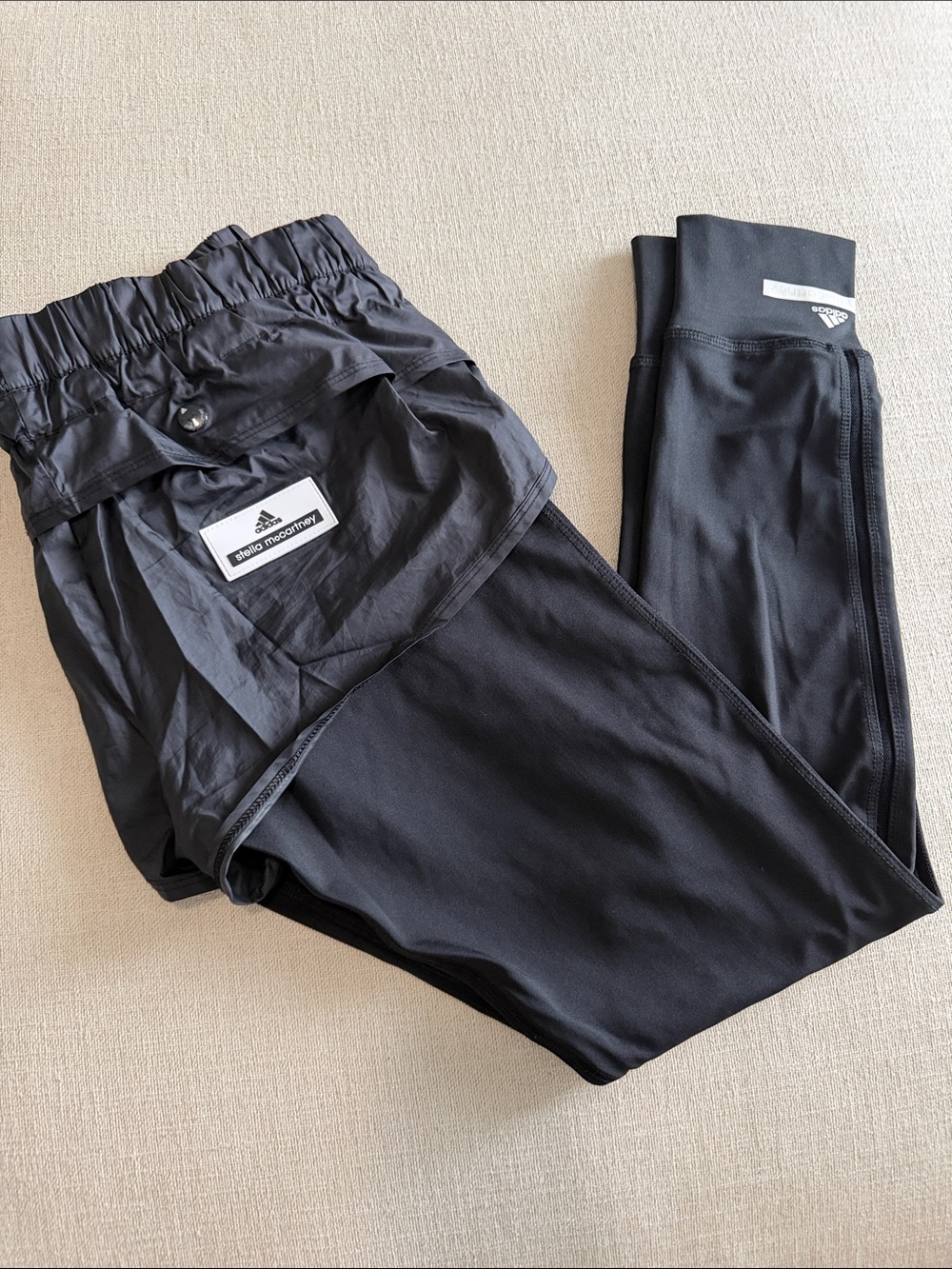 Stella McCartney Black Layered Athletic Leggings with Built-In Shorts